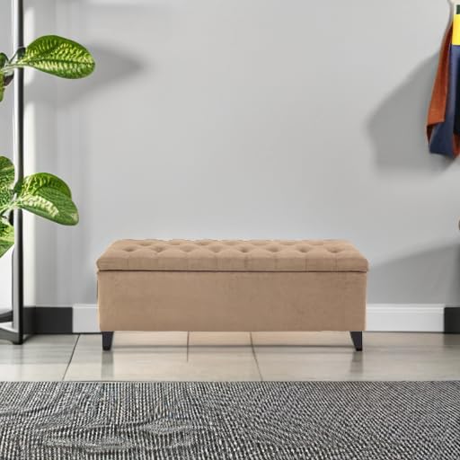 Madison Park 49" Upholstered Storage Bench, Button Tufted End of Bed Bench with Storage, Dual Spring Soft-Close Lid, Bedroom Bench for Queen King Bed, Entryway Living Room, Sand - Image 5