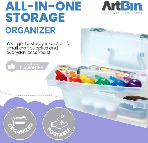 ArtBin 6937AG Essentials Lift-Out Tray Box, Portable Art & Craft Organizer with Handle and Tray, Clear/Aqua, Pack of 6 - Image 2
