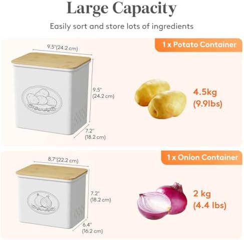Lifewit Plastic Potato and Onion Storage Bin Box, Set of 2, White - Image 3