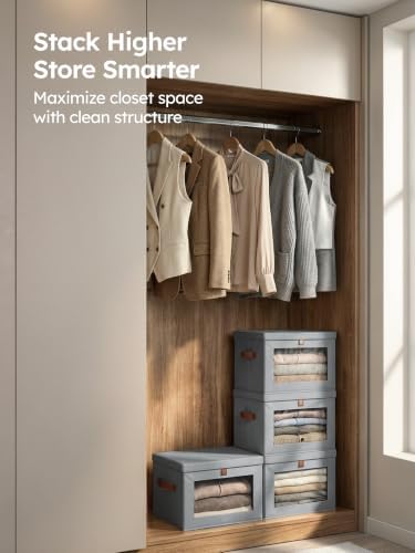 Homsorout Medium Fabric Storage bins - Collapsible Storage Bins with Open Window, 6 Pack Closet Baskets for Shelves, Stackable Decorative Boxes for Home, Dorm, Grey, 13.7"x 9.8" x 9.8" - Image 6