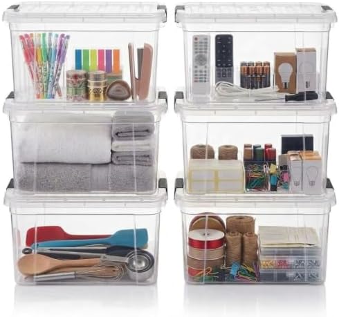 Superio 11 Quart Clear Plastic Storage Boxes with Lids, Stackable Organizer Containers, BPA-Free Storage Bins for Home, Office, School & Dorm, 6 Pack by Superio