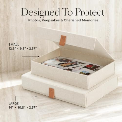 ZICOTO Decorative Photo Storage Boxes with Lids - Set of 2 Linen Organizers - Image 3