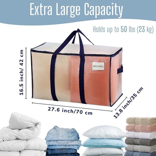 VENO 2 Pack Heavy Duty Moving Bags, Extra Large Storage Bags with Reinforced Handles & Strong Zippers, Foldable & Reusable Moving Box Alternative for Clothes & Dorm Storage - Image 4