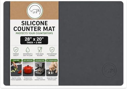 Large Silicone Mat 28" x 20" Mat Thick Heat Resistant, Kitchen Counter Mat Waterproof - Coffee Machine, Glass Top Stove Cover Countertop Protector for Air Fryer, Baking mat (Grey) by FamousDino