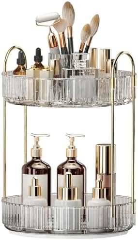 360° Rotating Makeup Organizer, Large-Capacity Skincare Make Up Storage 2 Tier Perfume Organizers Cosmetic Dresser Organizer with Makeup Brush Holder, Fits Bedroom, Bathroom, Vanity Shelf Countertop by Oifecsie