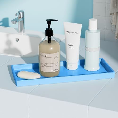 Vanity and Bathroom Tray, 11.8" ABS Countertop Organizer,Waterproof Vanity Tray for Toilet Tank,Perfume,Soap,Keys,Bathroom Accessories,Kitchen and Bath Trays,Non Slip Small Trays,Blue - Image 2