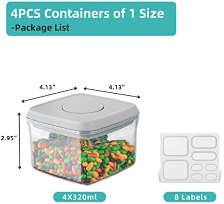 Ankou Airtight Container Set - (380ml 4 Pcs) Stackable One Button Openning Food Containers for Snacks Candy Salt Herbs Spices BPA-Free Tranparent (0.32 QT * 4) - Image 2