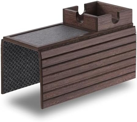 Detor Couch Cup Holder Tray with Super Anti-Slip Pad, Large 4.5" x 4.5" Organizer, Brown-Stained Bamboo Finish, Enhanced Non-Slip Felt Base, Durable Bamboo Slats, Fits Armrests 5.5" and Wider by Detorhomeandliving