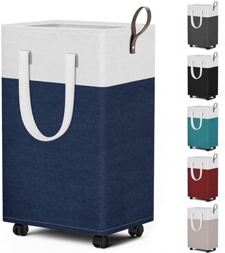 HomeHacks 75L Rolling Laundry Basket with 4 Wheels Collapsible Blue by HomeHacks