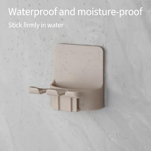 2 PCS Self-Adhesive Toothbrush Holders Wall Mounted, Water Proof Toothbrush Hook, 3 in 1 with Toothbrush Hanger Toothpaste Holder and Gargle Cup Holder for Bathroom Shower (Beige) - Image 5