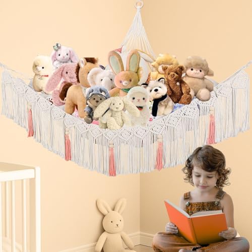 Stuffed Animal Hammock Corner, Plushie Net for Stuffed Animals, Macrame by Unknown
