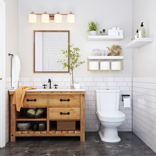 QEEIG Bathroom Shelves Over Toilet Wall (White and Gold, Set of 3, 15.7") - Image 2