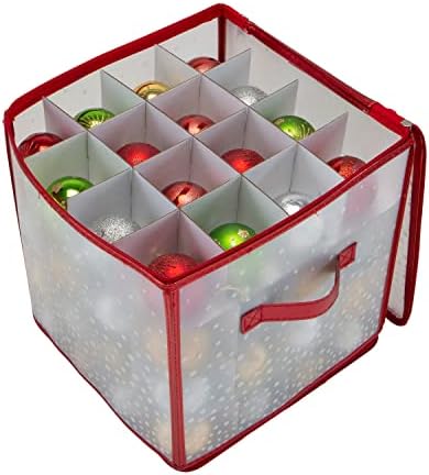 Simplify 64 Count Ornament Storage Box | Plastic | Decorative Organizer | Storage Bin | Red | L12 x W12 x H12 by Simplify