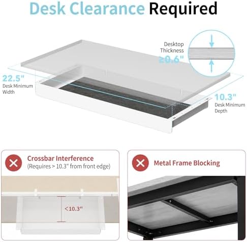 Under Desk Drawer,20.1 inch Carbon Steel Slide-Out Under Table Storage Organizer With Full Extension Ball-Bearing Slides,Undermount Drawer For Standing Desk & Home Office,White - Image 4