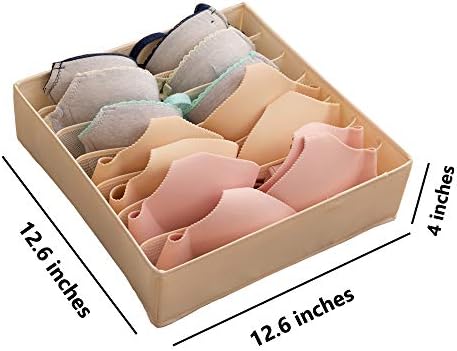 ALYER Collapsible Bra(A-C Cup) Drawer Organizer,Durable Cloth Storage Box Bins Dividers for Panties,Underwear,Socks,Lingerie(Beige-7 Cells) - Image 2