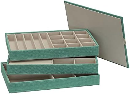 Household Essentials 3-Tier Jewelry Tray, Sturdy Chipboard With Polyester Linen Wrap, Polyester Felt Lining, Many Compartments for Easy Jewelry Access, Stackable, Stylish and Functional, Seafoam Green - Image 5