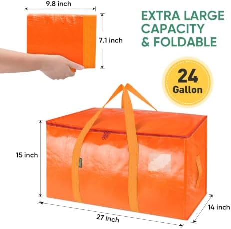 BALEINE 6-Pack Oversized Moving Bags with Reinforced Handles, Heavy-Duty Storage Tote for Clothes, Moving Supplies (Orange, 6-Pack) - Image 2