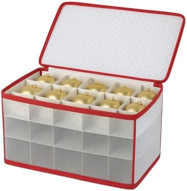 Jumbl Christmas Ornament Storage Box with Dividers – Holds Up to 112 Ornaments, Adjustable Compartments – Stackable Holiday Storage Container with Zipper Closure & Handles by Jumbl