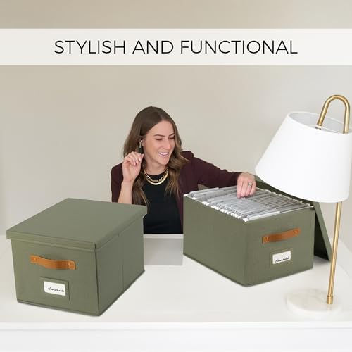 Decorative File Organizer Box Set of 2 - Collapsible Linen Filing Cabinets - Image 2