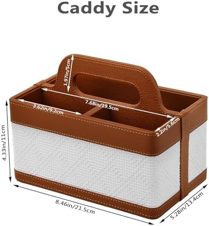 Desk Organizer Caddy with Handle-Portable PU Leather Remote Control Holder-Nightstand Dresser Tote Storage for Sunglasses,Comb,Small iPad,Pen,Heater Controllers,Cosmetics and Office Supplies - Image 5