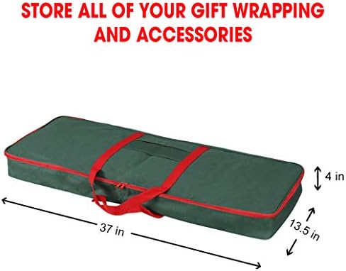 Christmas Wrapping Paper Storage Box with Pockets | Long Gift Wrap Storage Container Bag (37” x 14” x 4”) Constructed of Durable 600D Oxford Material (Green) - Image 2