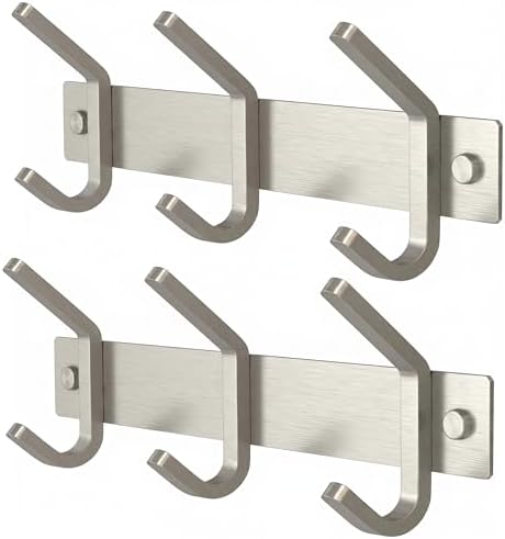 Small Coat Rack Wall Mount – Brushed Nickel 9 Inch Stainless Steel Hook Rail with 3 Heavy Duty Double Coat Hooks – Wall Mounted Coat Hanger for Entryway, Bathroom, Bedroom, Hat Organizer - 2 Pack by SAYONEYES