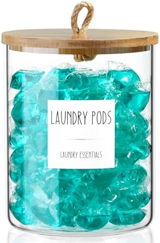 Glass Laundry Pods Container, Half Gallon 2 Liter Laundry Jars with Wood Lids for Laundry Room Organization and Storage, Powder Detergent Holder for Laundry Room Decor and Accessories by Unknown