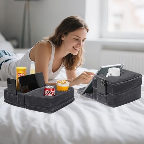 Couch Cup Holder, Large Sofa Organizer Caddy with 6 Holes, Grey - Image 2