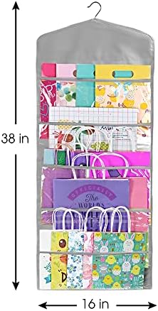 Gift Bag and Tissue Paper Storage, Hanging Organizer with Multiple Front and Back Pockets Double Sided, Organize Gift Wrap and Paper Bags 38 x 16 Inch (Grey) - Image 3