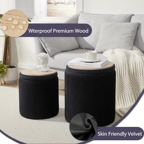 Royal Windsor Round Ottoman with Storage Set of 2, Storage Vanity Stool - Image 6
