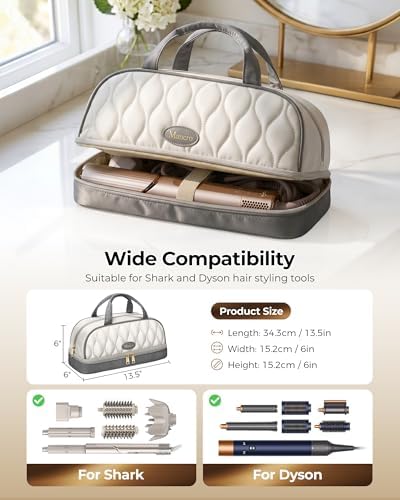 Mancro Carrying Case for Shark FlexStyle, Quilted Hair Tools Travel Bag | with Heat-Resistant Mat, Travel Case for Dyson Airwrap & Shark FlexFusion, Hair Dryer Organizer for Women, Ivory Gray - Image 5
