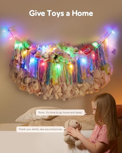 Boho Stuffed Animal Hammock, Falt Wall or Corner Hanging, Rainbow XL - Image 3