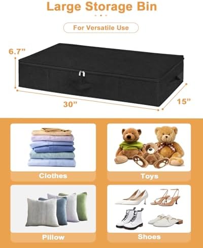 punemi 50L Under Bed Storage Containers with Zipper Lid, 3Pack, Black - Image 5