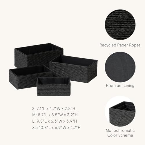 LA JOLIE MUSE Bathroom Basket Organizers, Paper Rope Storage, Black 4 Pack - Image 2