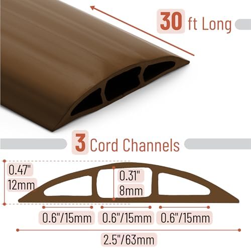 Bates- Floor Cord Cover, 30ft, Cable Cavity 0.6" (W) x 0.31" (H), Heavy Duty Wire Protector, PVC Extension Cords Hider, Protect Cords, Prevent Cable Trips, Cord Hider for Office, Home, Outdoor - Image 2
