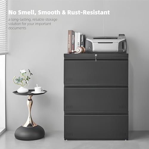 Approgreent Lateral 3 Drawer File Cabient with Lock, Metal Filing Cabinets for Home Office, Heavty Duty Office Storage Cabinet for A4/Letter/Legal (Matte Black) - Image 3