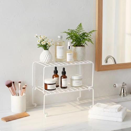 4-Pack Small (10.8x5.3inch) White Stackable Shelf Organizer Rack, Wire Shelf Rack for Kitchen Cabinet, Pantry, Desk Organization and Storage, Rustproof - Image 5