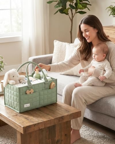 Baby Diaper Caddy Organizer, Portable Nursery Storage Basket with Handle - Image 5
