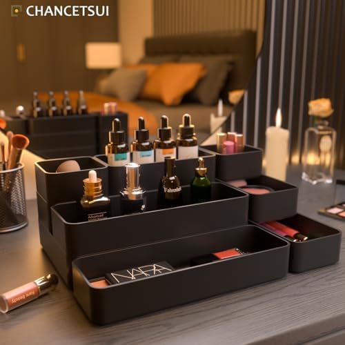 Black Bathroom Drawer Organizer Trays: 9 PC Stackable Desk Organizers Bin - Image 2