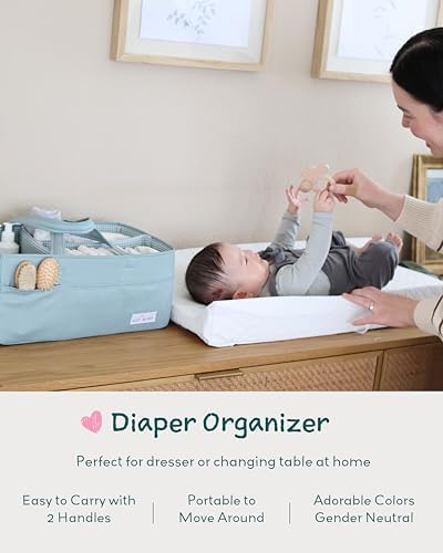 Lily Miles Baby Diaper Caddy Organizer, Wipeable Diaper Organizer Basket with 8 Pockets for Newborn Essentials, Nursery Tote Bag for Changing Table & Car Organization (Willow Green, Large) - Image 3