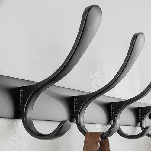 SKOLOO Heavy Duty Wall Mounted Coat Rack - 6 Hooks, Stainless Steel, Pack of 2, Sturdy Coat Hooks for Hanging Clothes, Jacket, Hat, Black - Image 4