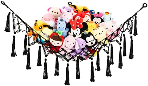 Large Stuffed Animal Net Toy Hammock with Tassel-Corner Hanging Net for Plush Toy Holder Boho Macrame Toy Display,Toy Storage Organizer for Kids Room, Nursery, Bedroom by Diocos