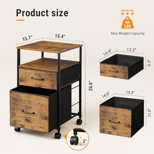 DEVAISE 2 Drawer Mobile File Cabinet, Fabric Vertical Filing Cabinet - Image 2