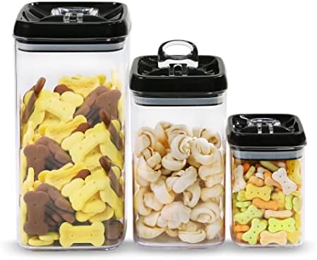 Felli Flip Tite Acrylic Food Storage Container with Lid 6” XL Air Tight Ring Seal Flip Lock, Plastic Kitchen Baking Canister for 5 lb Flour Sugar Rice Protein Powder Pantry Organizer (Nest-L Black) by Felli