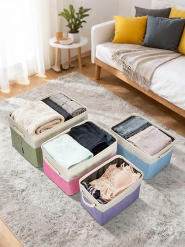 BALEINE 3 Pack Fabric Closet Storage Bins for Shelves, Linen Closet Organizers and Storage, Decorative Baskets for Organizing, Shelf, Clothes, Home, Office (Pink, 14''x10''x8.5') - Image 7