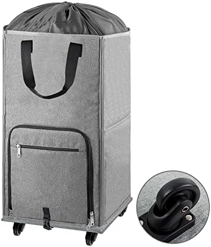 Laundry Hamper with Wheels, Bukere Large Rolling Laundry Basket with 4 Casters and 2 Handles, Collapsible Freestanding Wheeled Laundry Bag for Clothes, Laundry Room, Bathroom, Apartment, College by Bukere