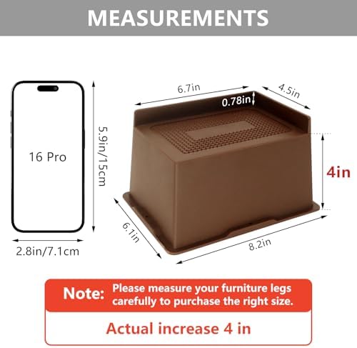 8 Pack Dark Brown Bed Risers 4 inch Heavy Duty, Furniture Risers - Image 2