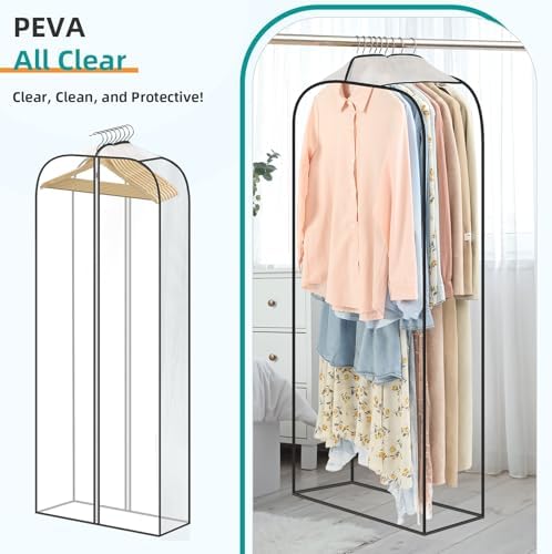 LANDNEOO 6 Pack Clear Garment Bags for Hanging Clothes with Zippers on Double Sides - 10'' Clothes Storage for Coat, Dress, and Fur in Closet - 60'' Long Suit Bags - Image 3