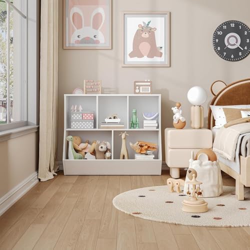 HOOBRO Kids Bookshelf, Bookcase Footboard, Toy Storage Cubby, Children's Toy Shelf, 35.4" L Storage Cabinet, Fit for Children's Room, Playroom, Hallway, Kindergarten, White WT32CW01 - Image 4