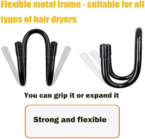 Universal Hair Dryer Holder, Blow Dryer Hanger Hook Wall Mount for Hair Dryer, Towels, Flat Iron,Hair Straightener &Cord Organizer for Cabinet Bathroom - Self Adhesive/Drilling - 2 Pack - Image 5